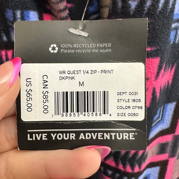 Eddie Bauer Black Pink Blue Aztec Pullover Quest Fleece 1/4 Zip Jacket Med NEW - Picture 6 of 8